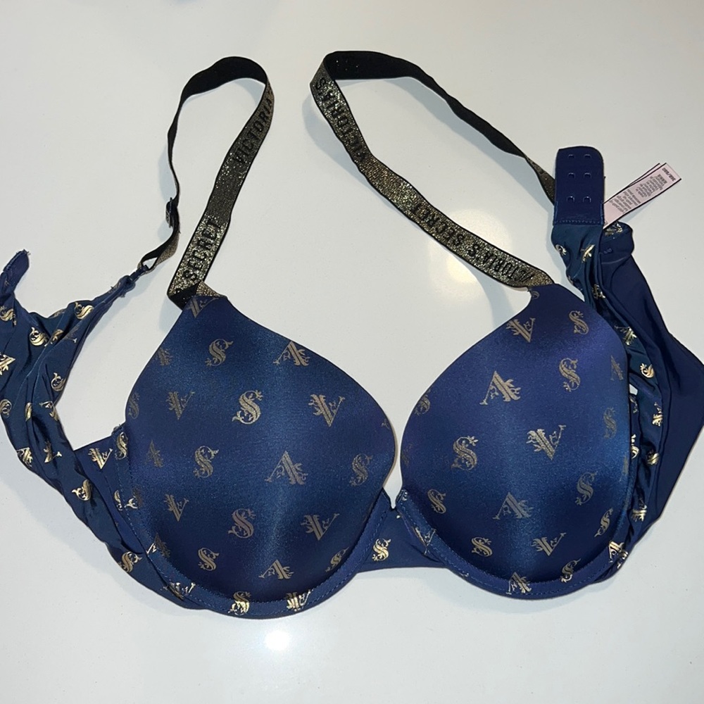 Like New tshirt push-up full coverage Navy Blue with sparkly glitter gold straps